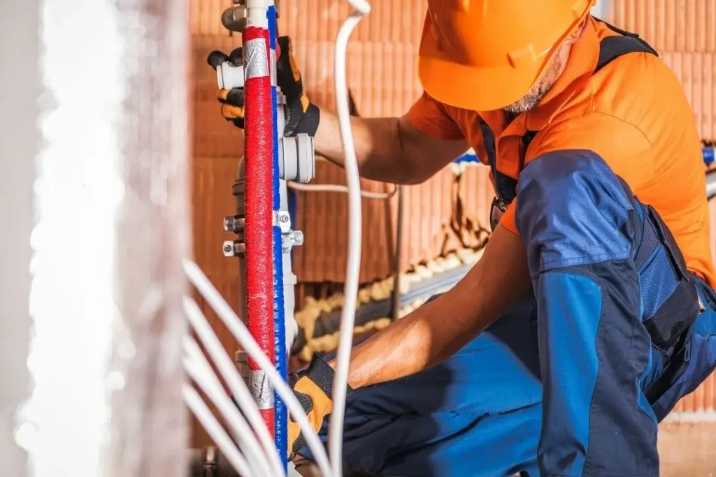 Plumber installing water pipes