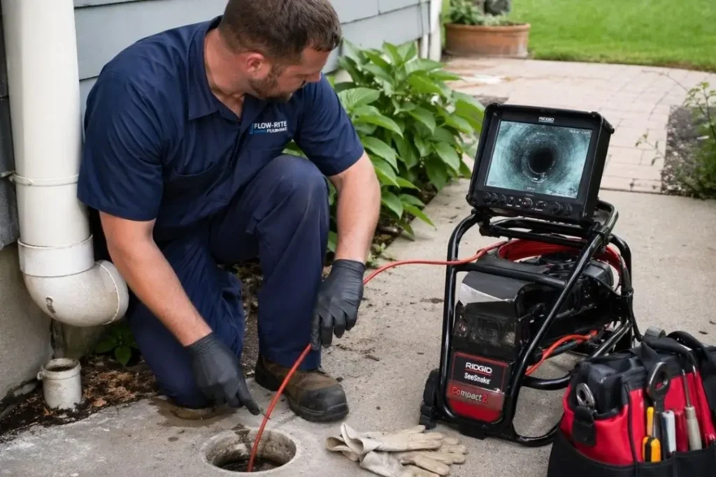 plumber inspecting a drain